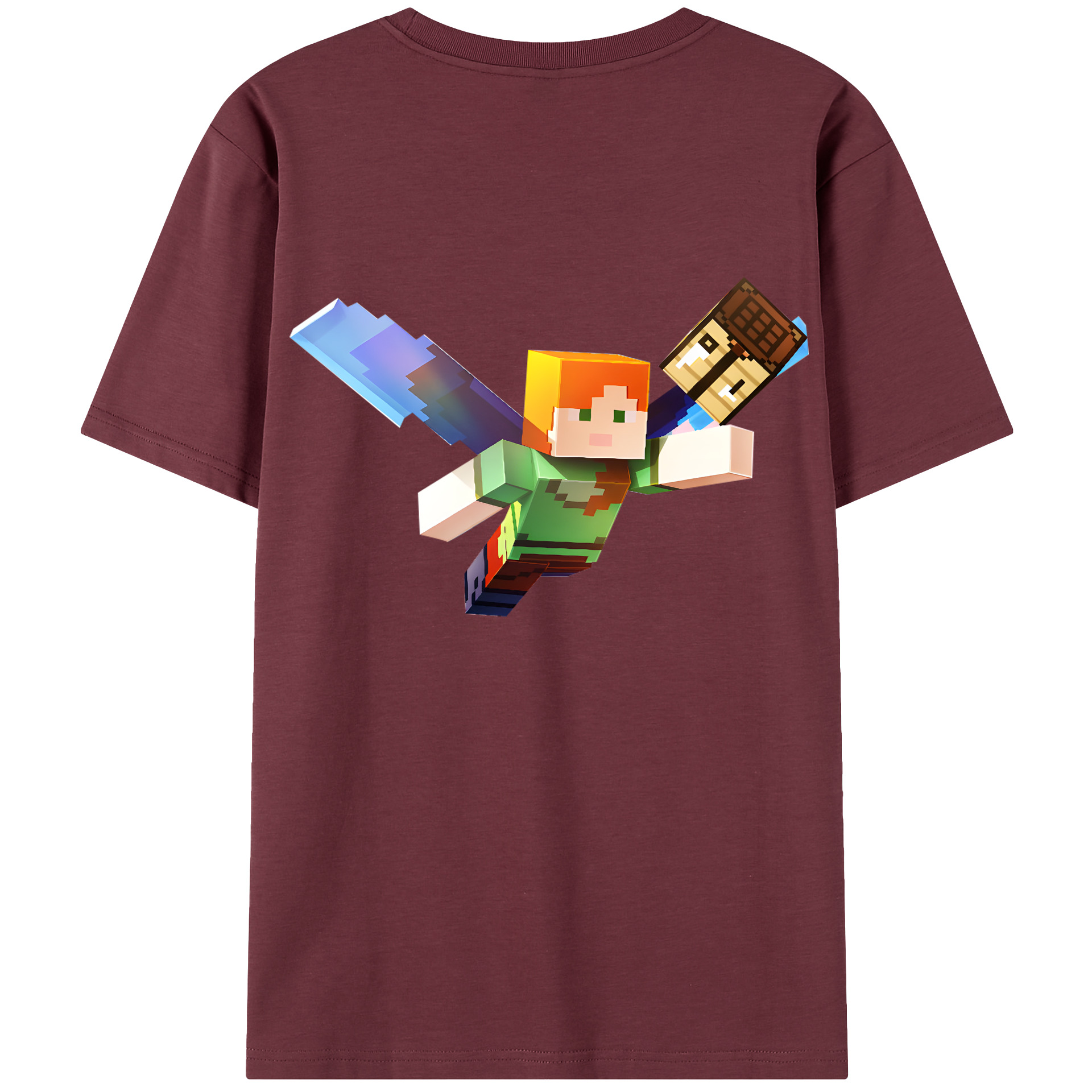 （画像用） マインクラフト ブロックの世界 Minecraft MC Block world 綿100％半袖Tシャツ（背面プリント）